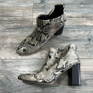 Franco Sarto Kortney Faux Snakeskin Almond Toe Chunky Heel Ankle Booties